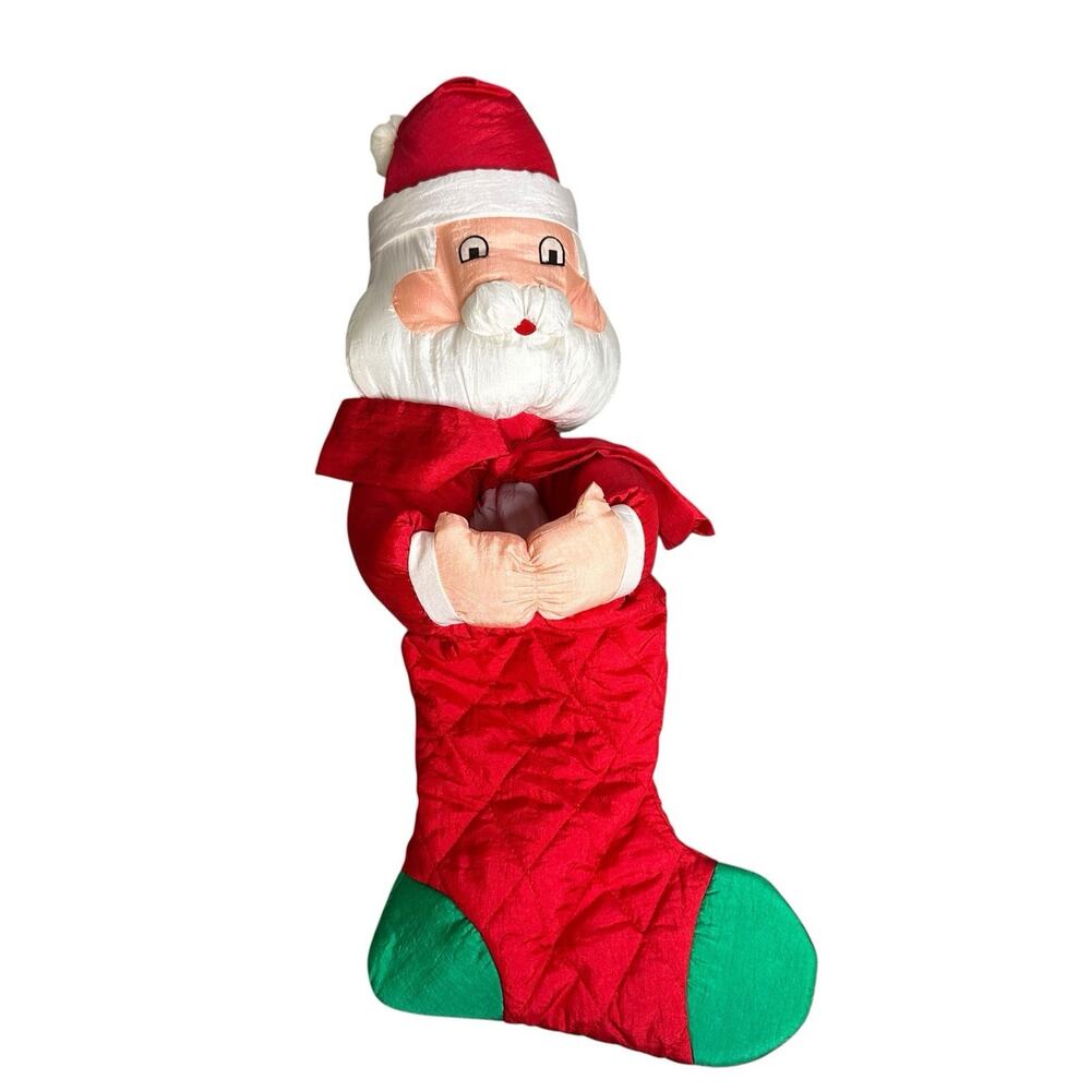 International Silver Co Vintage Nylon Puff Santa Claus Christmas Stocking